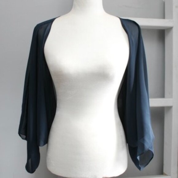 TS Couture Blue Lightweight Sheer Chiffon Jacket Stole Crop Shrug One Size NWT - Picture 1 of 5